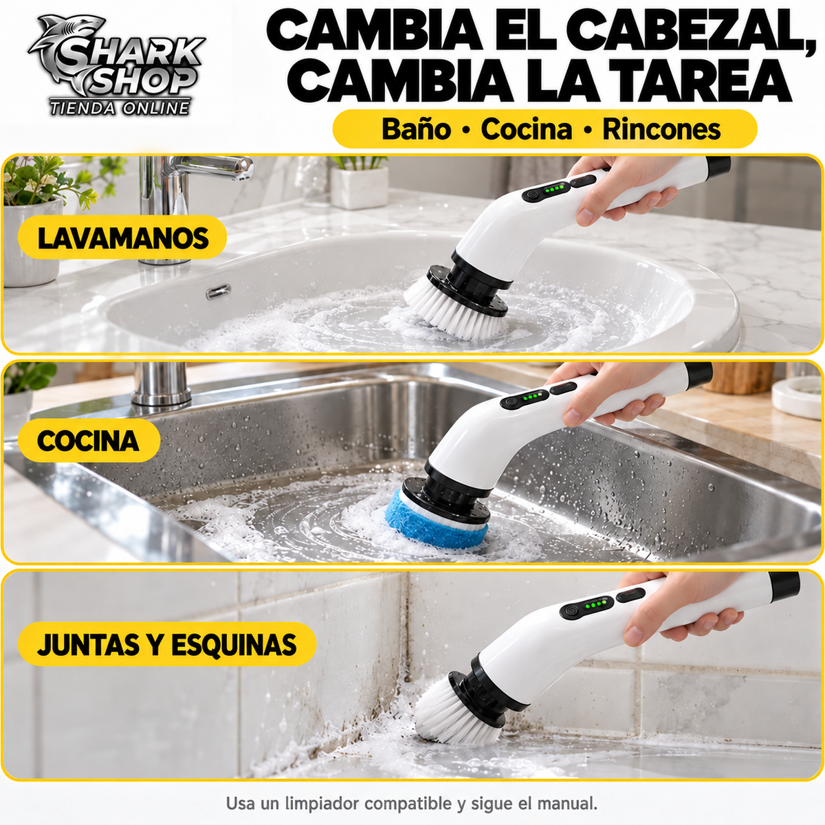 Cepillo eléctrico giratorio 9 en 1 con mango extensible | Shark Shop