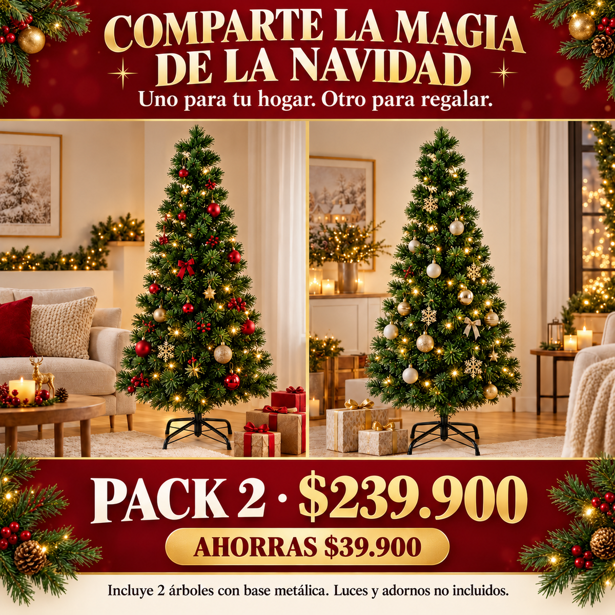 Árbol de Navidad Verde de 1,80 m con Base Metálica