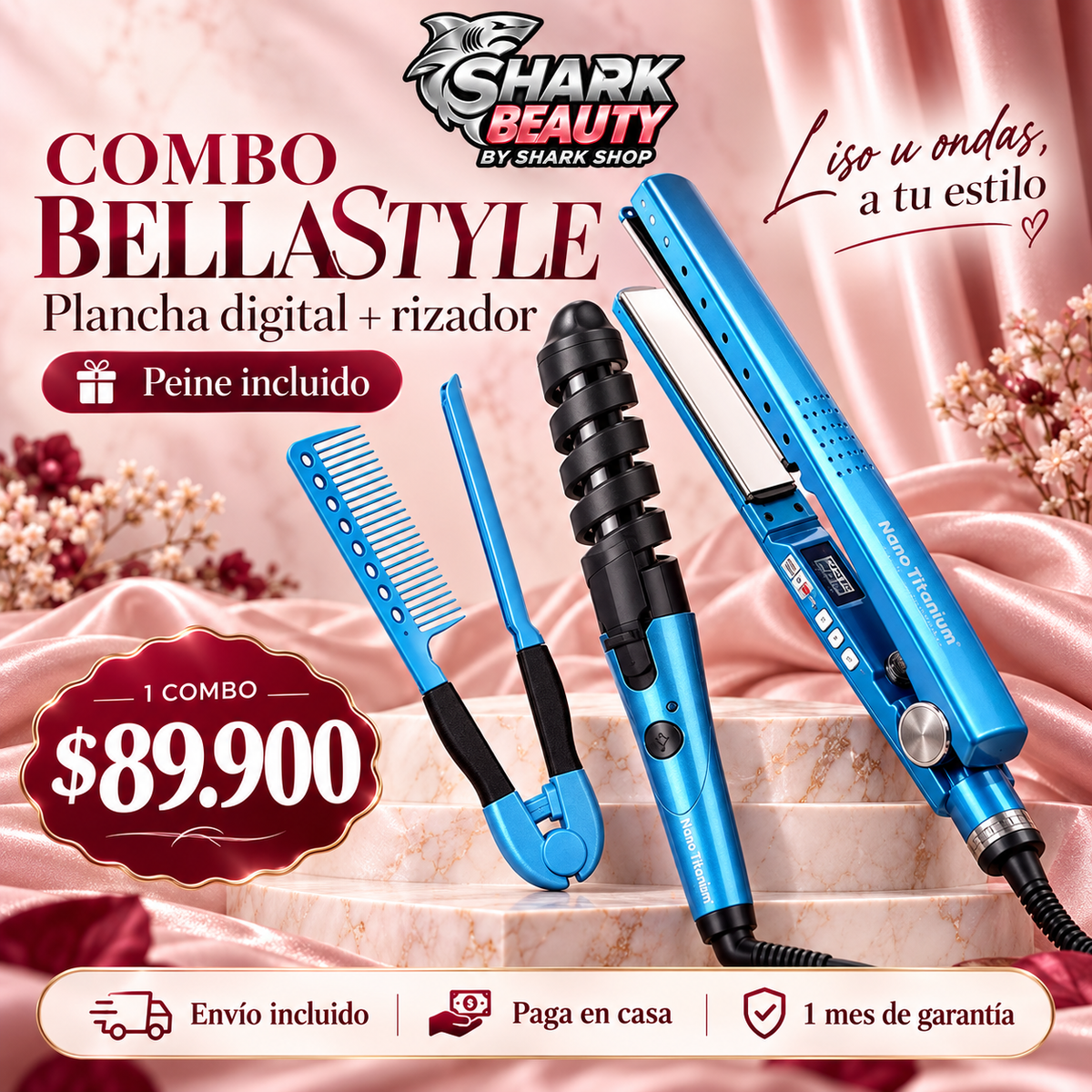 Combo BellaStyle®: Plancha Digital + Rizador + Peine