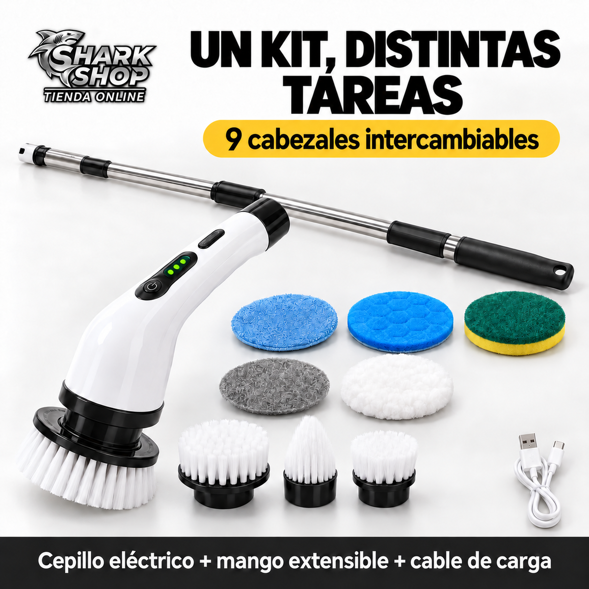 Cepillo eléctrico giratorio 9 en 1 con mango extensible | Shark Shop