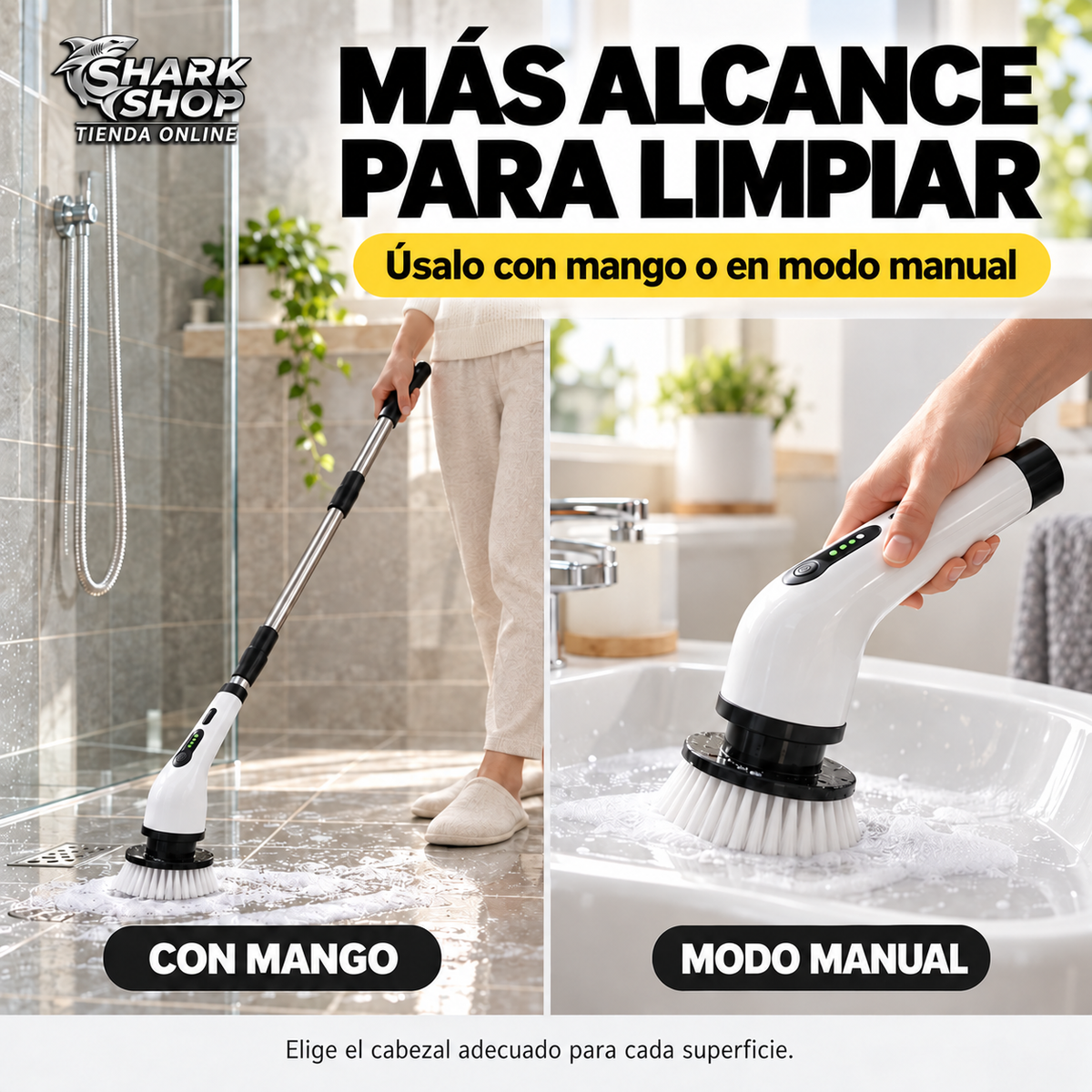Cepillo eléctrico giratorio 9 en 1 con mango extensible | Shark Shop