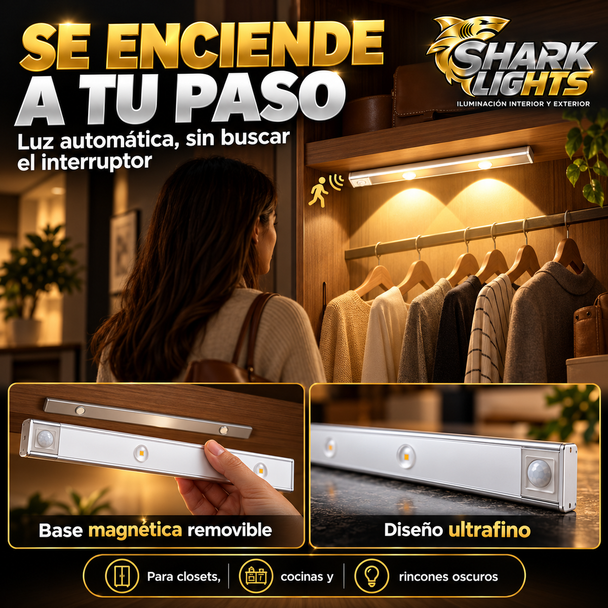 Lámpara LED Magnética con Sensor de Movimiento y 3 Tonos