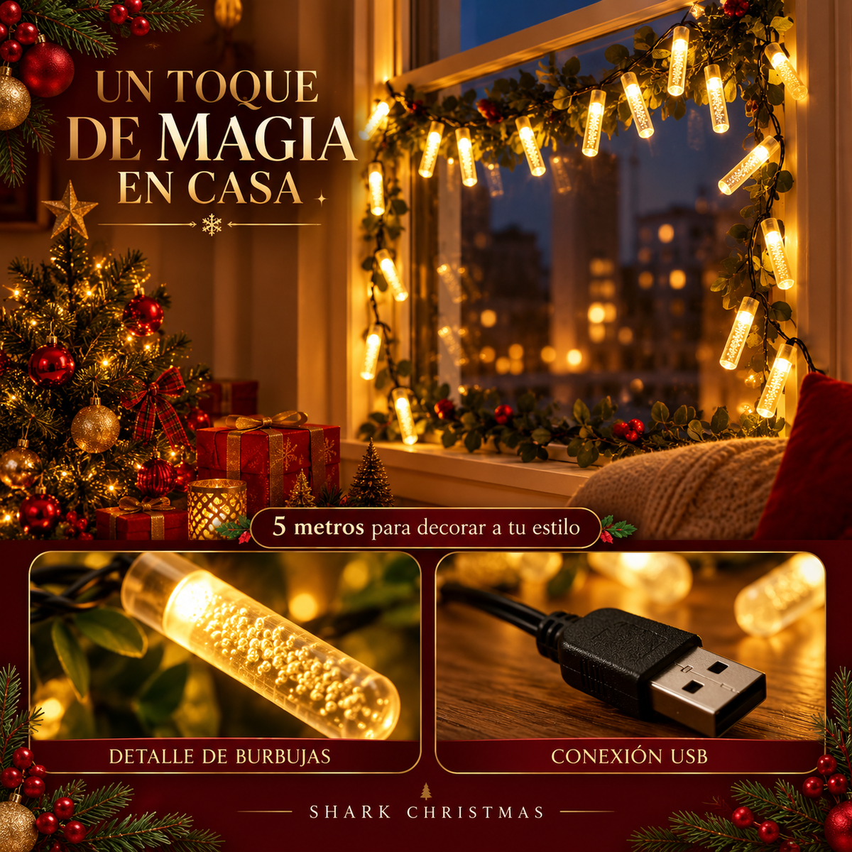 Guirnalda Navideña LED de Burbujas USB