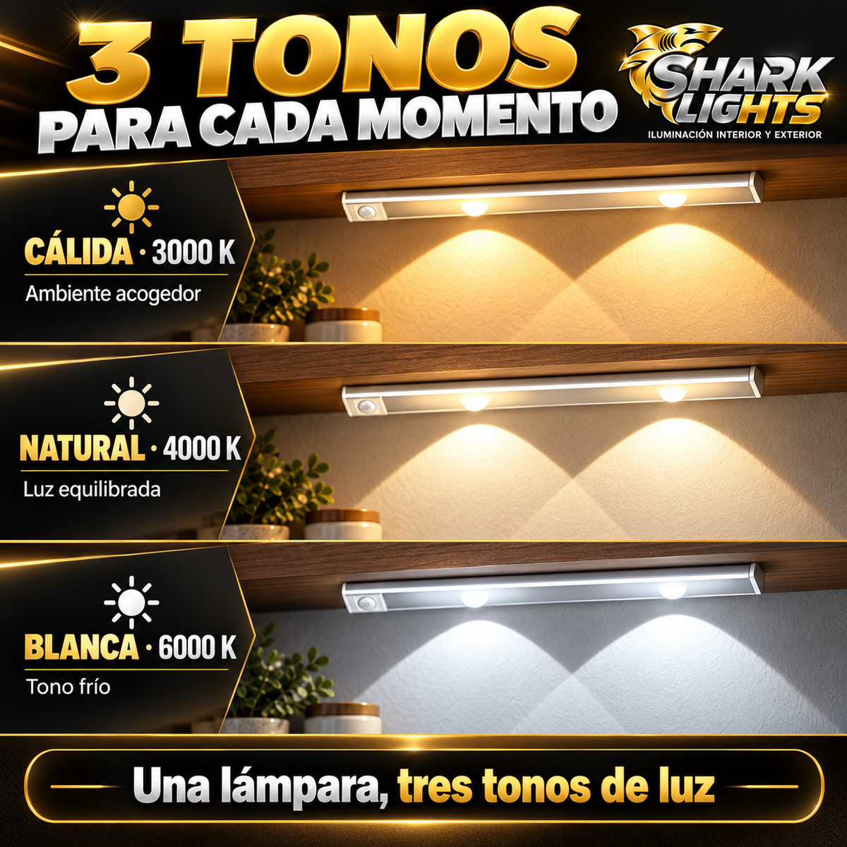 Lámpara LED Magnética con Sensor de Movimiento y 3 Tonos